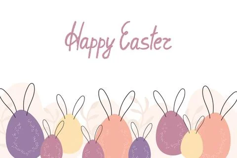 Happy Easter banner colored eggs with rabbit ears. Vector easter banner Stock Illustration