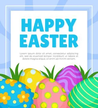 Happy Easter Banner with Decorated Egg Shell Vector Template Illustrazione stock