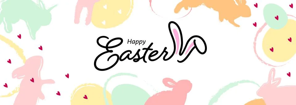 Happy easter banner design with easter egg and bunny in pastel colors. Stock Illustration