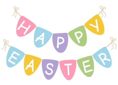 Happy Easter Banner. Easter colorful garland with inscription Happy Easter. Illustrazione stock