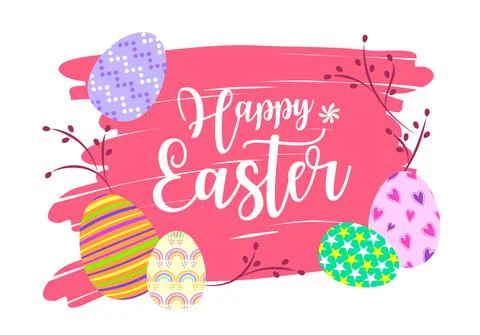 Happy easter banner. Easter design with typographyand eggs. Stock Illustration