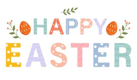 Happy Easter, banner with Easter eggs and plant elements 库存插图