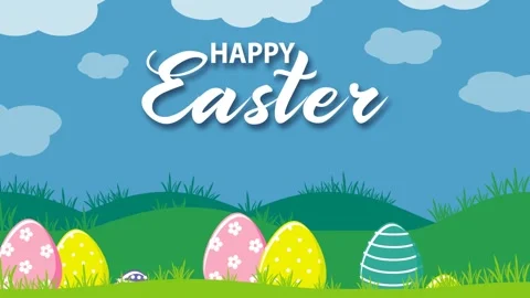 Happy Easter banner with eggs and cute bunnys. Vector 2D animation. Stock Footage