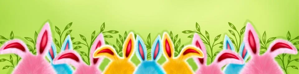Happy easter Banner with eggs and ears. Cute fur rabbit in the shape of an egg Illustrazione stock