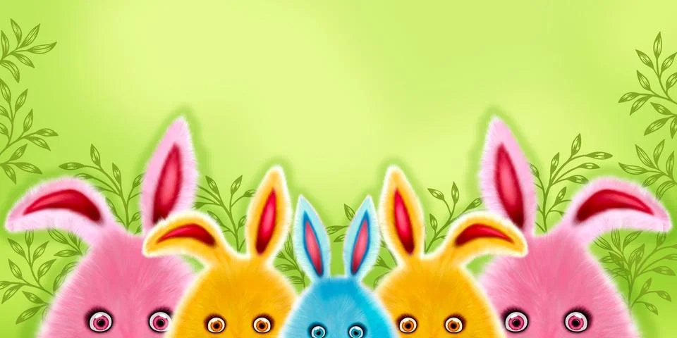 Happy easter Banner with eggs and ears. Cute fur rabbit in the shape of an egg Illustrazione stock