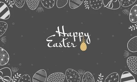 Happy Easter banner with eggs and lettering Illustrazione stock