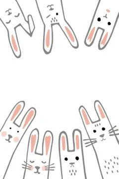 Happy Easter banner frame with funny bunny faces. Rabbits border or greeting Stock Illustration