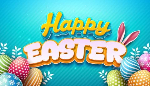 Happy Easter Banner Illustration with Painted Egg and 3d Typography Letteri.. 库存插图