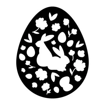 Happy Easter banner poster greeting card. Silhouettes bunnies flowers eggs Stock Illustration
