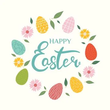Happy Easter banner, poster, greeting card. Trendy Easter design with letteri Stock Illustration