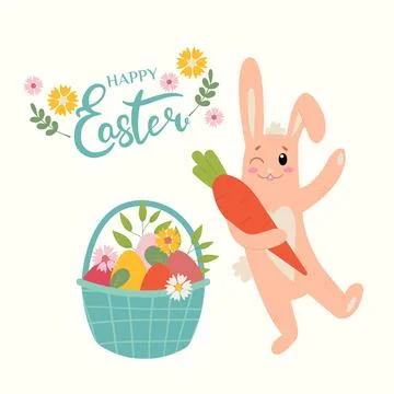 Happy Easter banner, poster, greeting card. Trendy Easter design with lette.. Stock Illustration