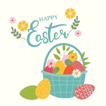 Happy Easter banner, poster, greeting card. Trendy Easter design with letteri Stock Illustration