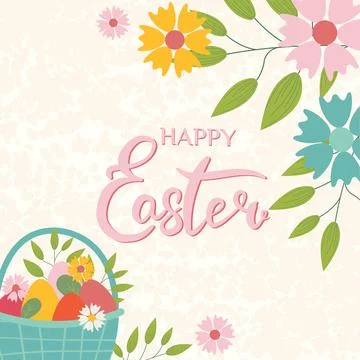Happy Easter banner, poster, greeting card. Trendy Easter design with lette.. Stock Illustration