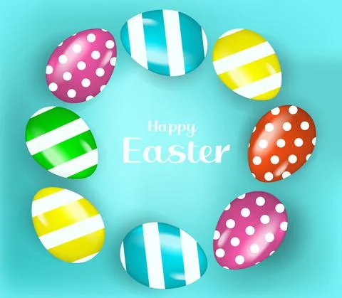 Happy Easter banner poster with realistic Easter eggs and flowers. Spring cute Stock Illustration