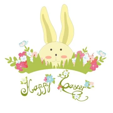 Happy easter banner with rabbit Stock Illustration