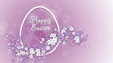 Happy Easter banner with shape of egg and small spring flowers Video stock 235861508