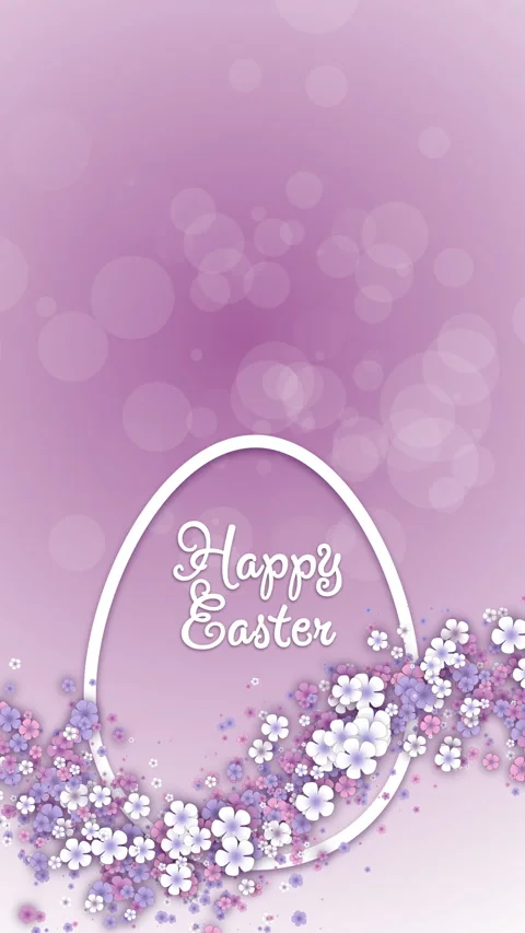 Happy Easter banner with shape of egg and small spring flowers. Vertical. Video stock 267299305