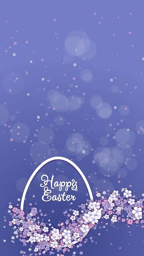 Happy Easter banner with shape of egg and small spring flowers blue background Video stock 269997752