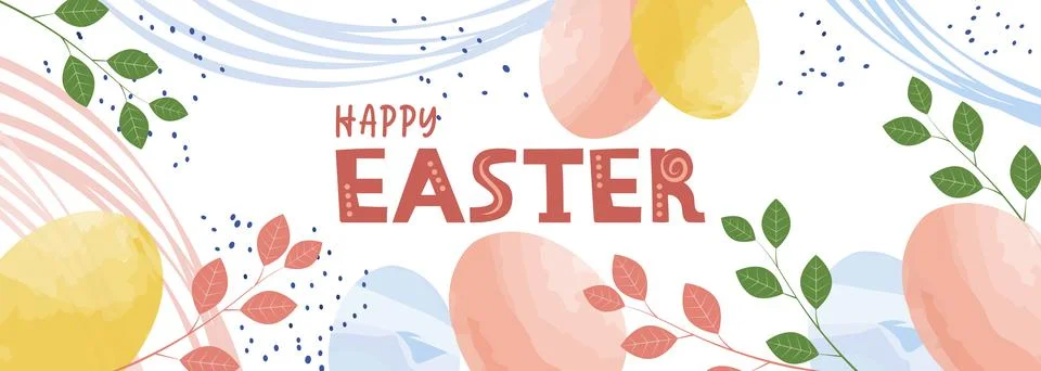 Happy easter banner, spring pattern. Season holiday frame, doodle creative pa Stock Illustration