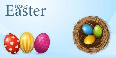 Happy Easter banner template with color eggs Stock Illustration