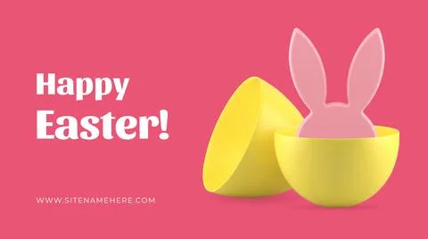 Happy Easter banner template design rabbit ears hiding in egg half realisti.. 스톡 일러스트