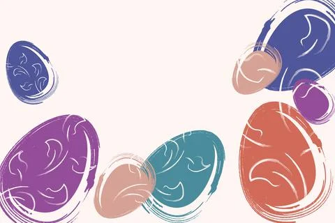 Happy Easter banner. Trendy Easter hand drawn strokes and dots, pastel eggs. Stock Illustration