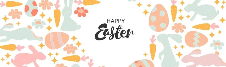 Happy Easter banner. Trendy Easter design with typography, hand painted strok Stock Illustration