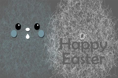 Happy Easter banner. Trendy Easter design with typography, stroke eggs. Stock Illustration