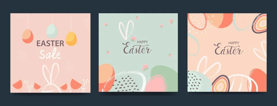 Happy Easter banner. Trendy Easter design with typography, hand drawn strokes Illustrazione stock
