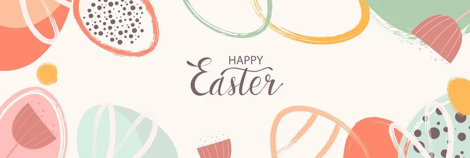 Happy Easter banner. Trendy Easter design with typography, hand drawn strokes Stock Illustration