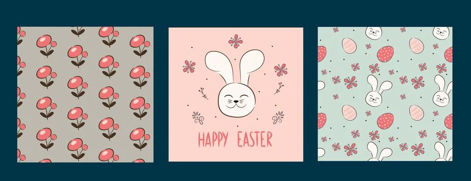 Happy Easter banner. Trendy Easter design with typography, hand drawn strokes Stock Illustration