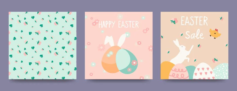 Happy Easter banner. Trendy Easter design with typography, hand drawn strokes Stock Illustration