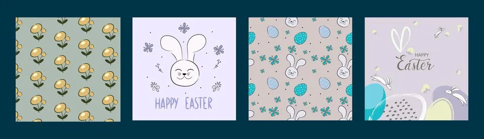 Happy Easter banner. Trendy Easter design with typography, hand drawn strokes Stock Illustration