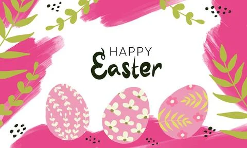 Happy Easter banner. Trendy Easter design with hand painted strokes and dot.. Stockillustratie