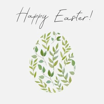Happy Easter banner. Trendy Easter design with egg and green watercolor bra.. Stock Illustration