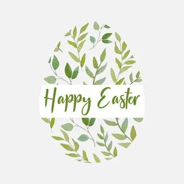 Happy Easter banner. Trendy Easter design with egg and green watercolor branc Stock Illustration