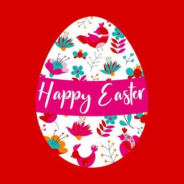 Happy Easter banner. Trendy Easter design egg with birds and flowers Stock Illustration