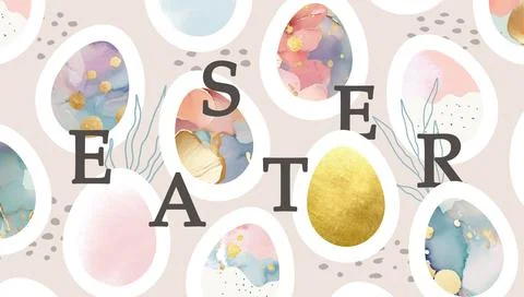 Happy Easter banner. Trendy Easter design with beautiful decorated eggs Illustrazione stock