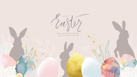 Happy Easter banner. Trendy Easter design with beautiful decorated eggs and Stock Illustration
