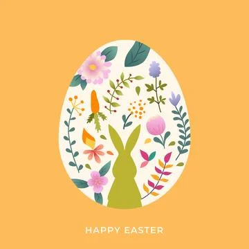 Happy Easter banner. Trendy Easter design flowers and bunny in pastel color.. Stock Illustration