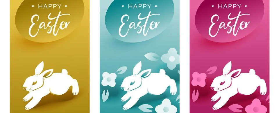 Happy Easter banner. Trendy Easter design with typography, spring gradient .. Stock Illustration