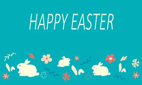 Happy Easter banner. Trendy Easter design with typography, eggs, bunny ears.. Stock Illustration