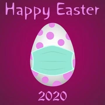 Happy Easter Banner on violet background Painted Eggs with mask Stock Illustration