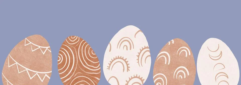 Happy Easter banner for web design watercolor cute spring background. Boho Eggs Illustrazione stock