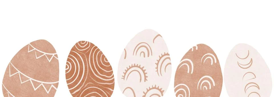 Happy Easter banner for web design watercolor cute spring background. Boho Eggs Illustrazione stock