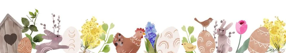 Happy Easter banner for web design watercolor cute spring background. Boho Eggs Stock Illustration