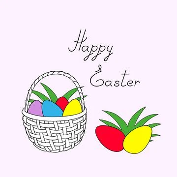 Happy easter with basket and easter eggs Stock Illustration