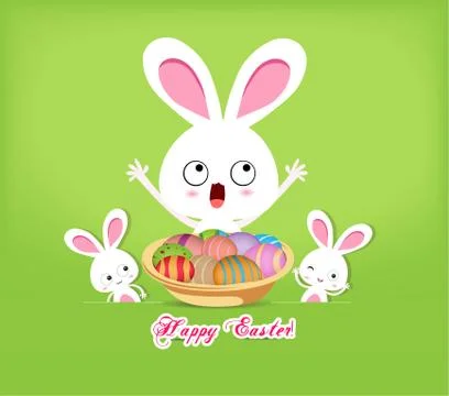 Happy easter with basket of eggs and bunny Stock Illustration