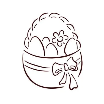 Happy Easter basket with eggs and flowers in line art style. Vector illustration Stock Illustration