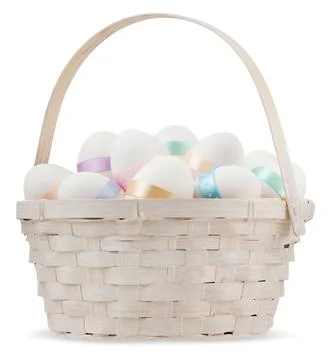 Happy Easter basket full of eggs, decorated with light pastel colors bright.. Stock-Illustration